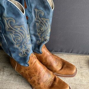 J.B. Dillon Western Men's Two-Tone Leather Cowboy Boots  Blue & Brown Square Toe